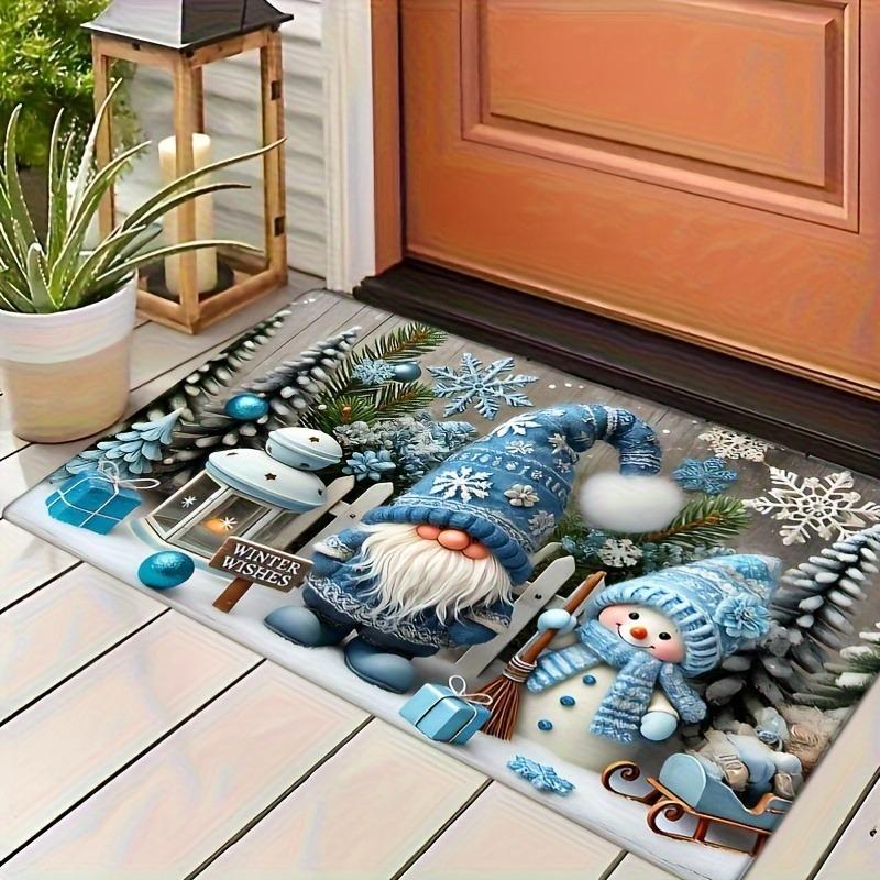Christmas Gnome Door Mat Plaid Pattern Welcome Rug Festive Home Decor Mat Non Slip Floor Protector for Xmas Entrance Outdoor Rug