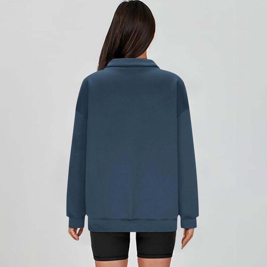 Damenmode Reißverschluss Hoodie Langarm Kapuzenpullover Sweatshirt Lässige einfarbige Oberteile mit Taschen