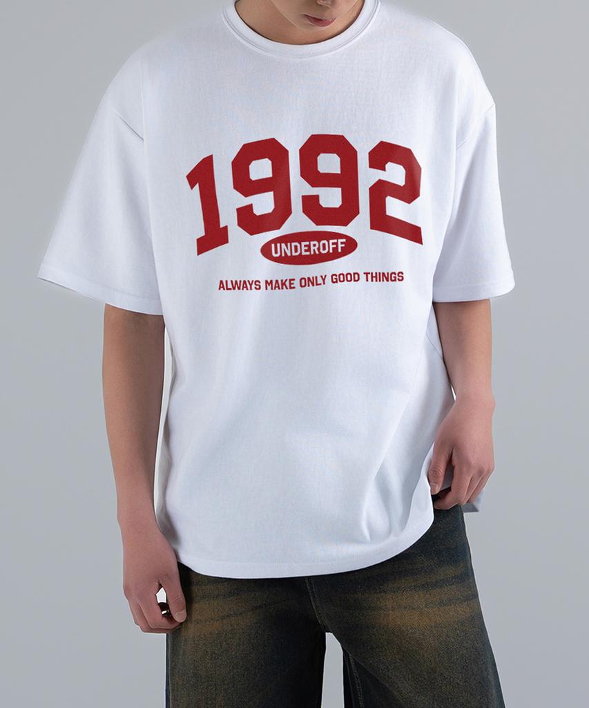 UNDEROFF Oversized Crew Neck 1992 Arch Short Sleeve T-Shirt White & Red