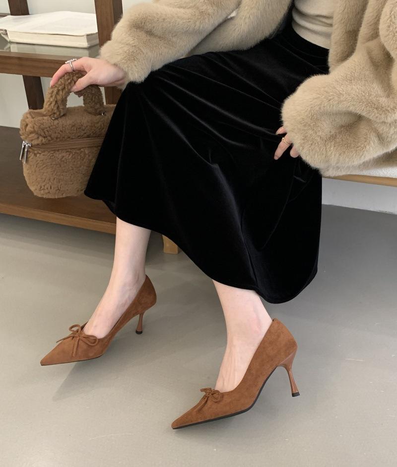 

Красные свадебные туфли высокого класса с острым носком, бантом, тонким каблуком, с открытой союзкой, одинарные туфли, женственные, с красивым темпераментом, туфли на высоком каблуке 39 светло-коричневого