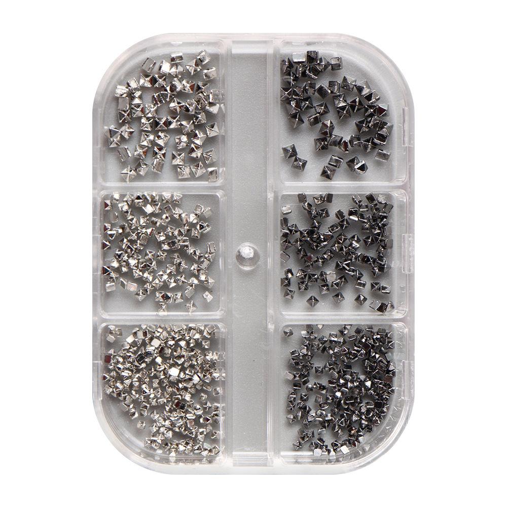 Nail Art Jewelry 6-Grid Box Black Silver Gold Square Rivet Punk Nail Jewelry