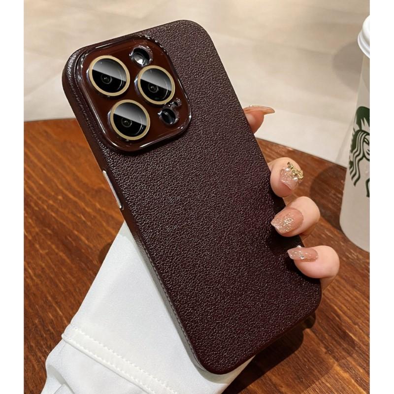 Luxury Leather Texture Silicone Case for Apple iPhone 16 15 14 Plus 13 12 Pro Max Glass Camera Lens Protection Shockproof Cover