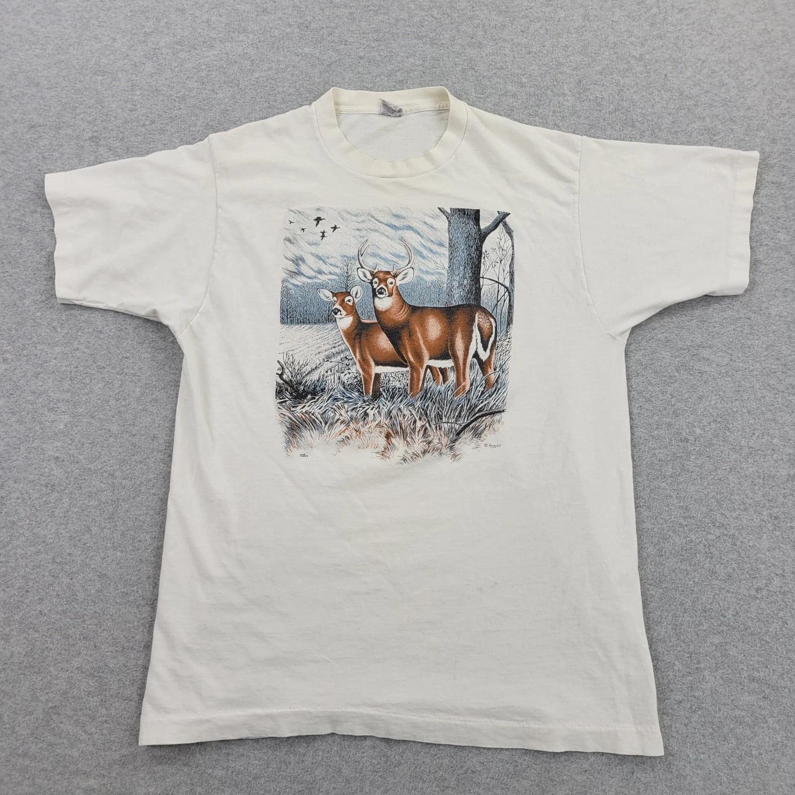 

Buck and Doe Shirt Mens XL (46-48) VTG 80s Hunting White Graphic 4XL