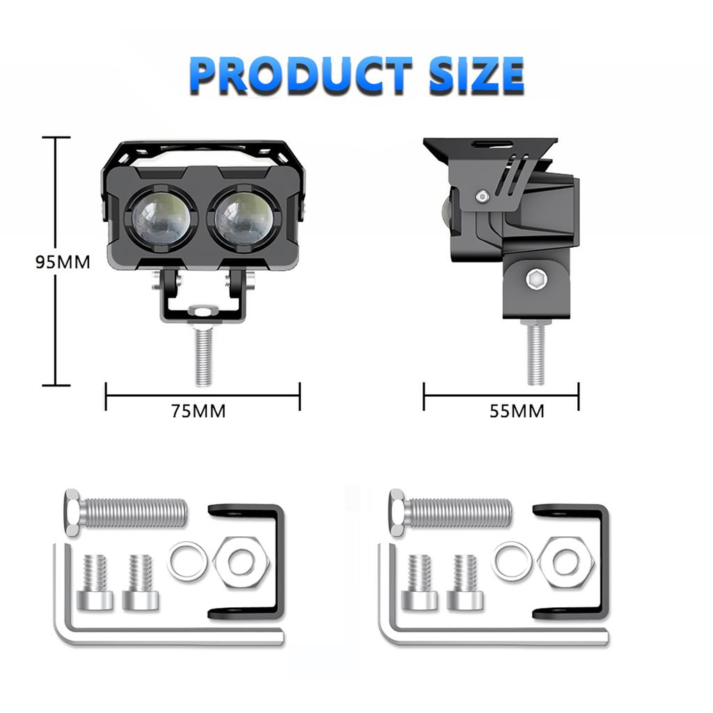 2Pcs Motorcycle Spot Lights Motorcycle LED Driving Fog Lights White and Amber LED Spotlights 120W