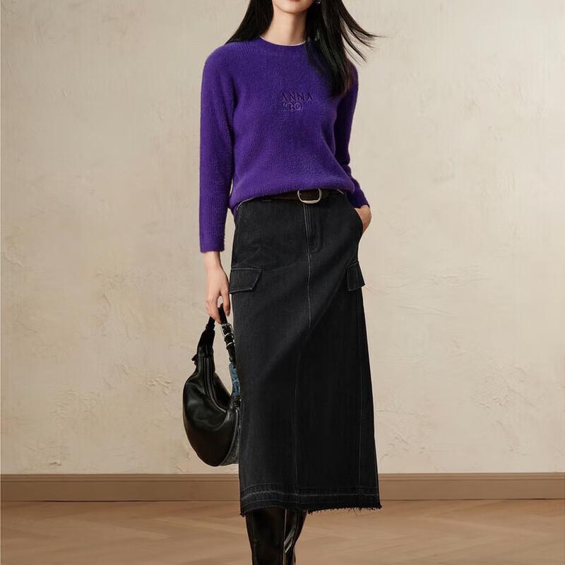 

JUZI ANNAKO Women s Loose Two-Tone Round Neck Knit Sweater M