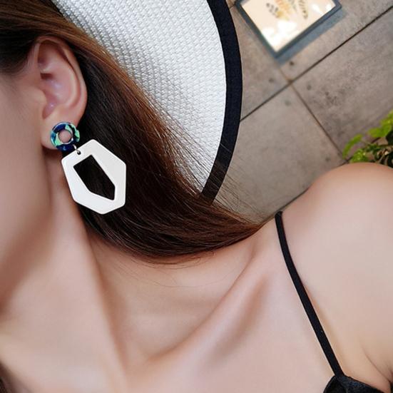 Circle Hollow Hexagon Acrylic Long Dangle Women Stud Earrings Jewelry