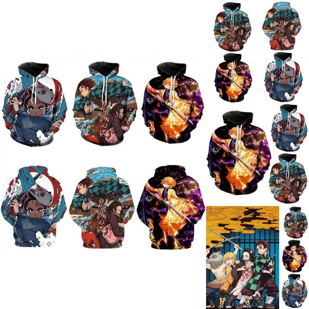 Vibrant And Comfortable Demon Slayer 3d Printed Couples Hoodies With Long Sleeves