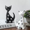 2pcs Modern Cat Statue Wooden Miniatures Figurine Desktop Ornament Animal Sculpture  Car