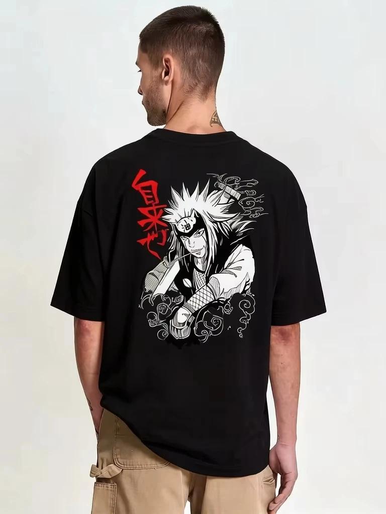 2026 summer Anime Naruto Oversized T-shirt, Kakashi Hatake Dual-Sided Print with Sharingan & Lightning Casual Tee
