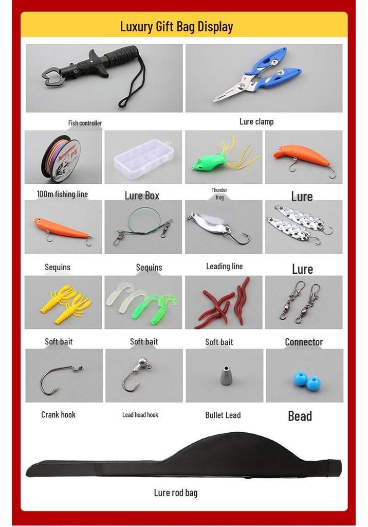 Red ML Power Long Cast Baitcasting & Spinning Rod Set with Integrated Handle