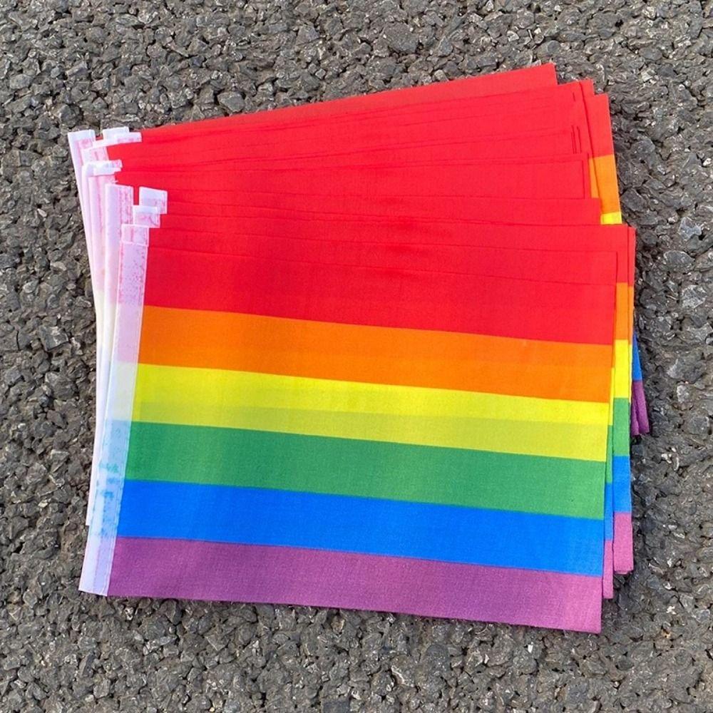 10Pcs LGBT Rainbow Hand Flag Rainbow HandHeld Flag Fade Resistant Rainbow Flags  Parades  Supplies