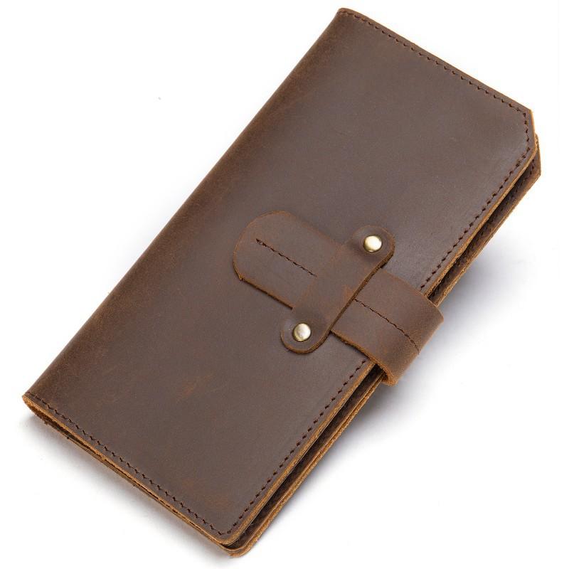 Retro Crazy Horse Leather Wallet Genuine Men's Long RFID Card Bag Large Capacity Slot Head Layer Money Clip Men