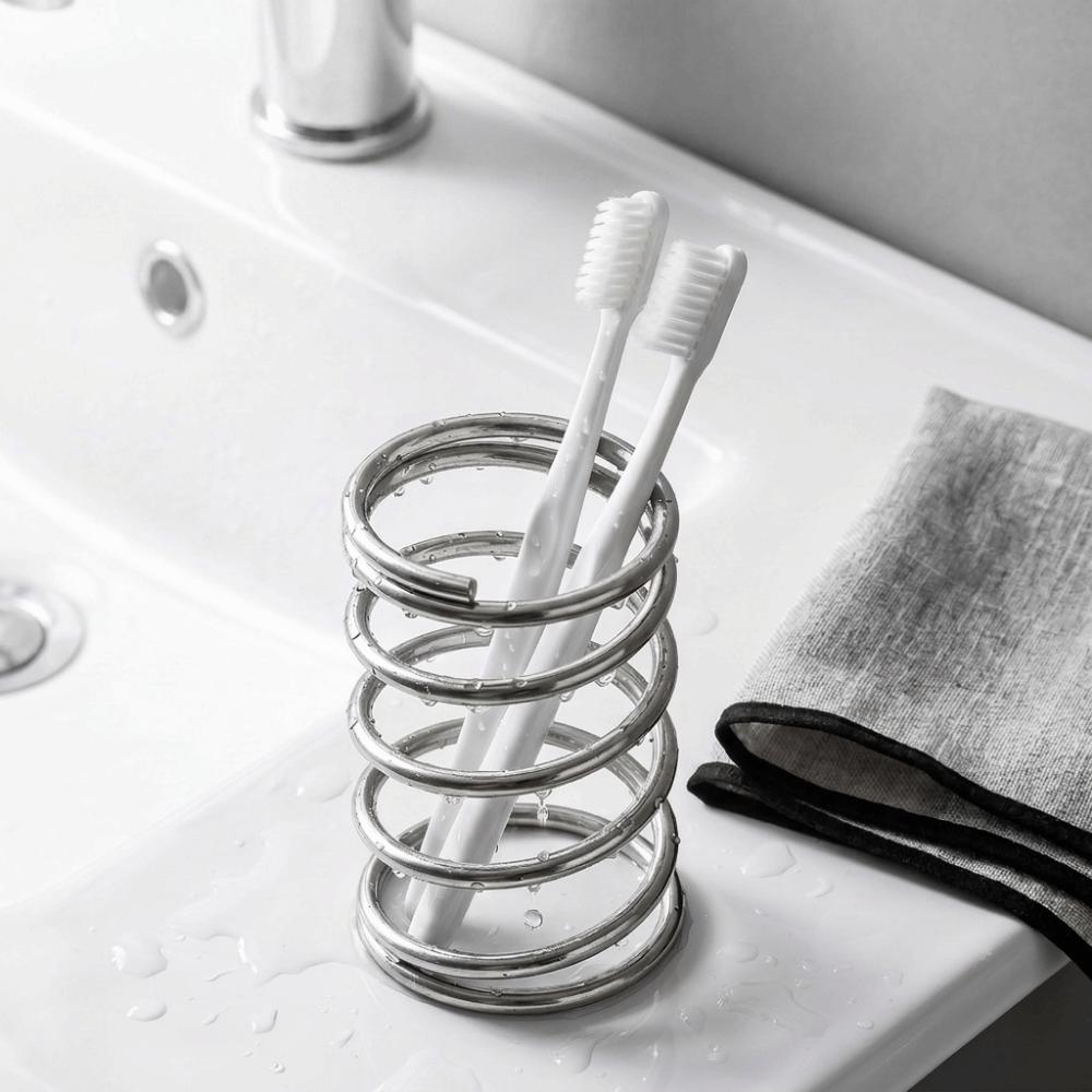 Stainless Steel Spring Shaped Toothbrush Holder Silver Toothbrush Toothpaste Organizer Desktop