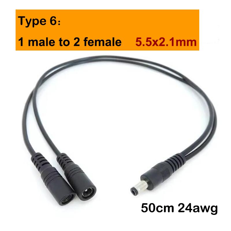 13 Types 12v DC Male Female Power Supply Splitter Adapter To 2 Way Dual Male Female Cable Plug 5.5*2.1mm 2.5mm 22awg 18awg Wire