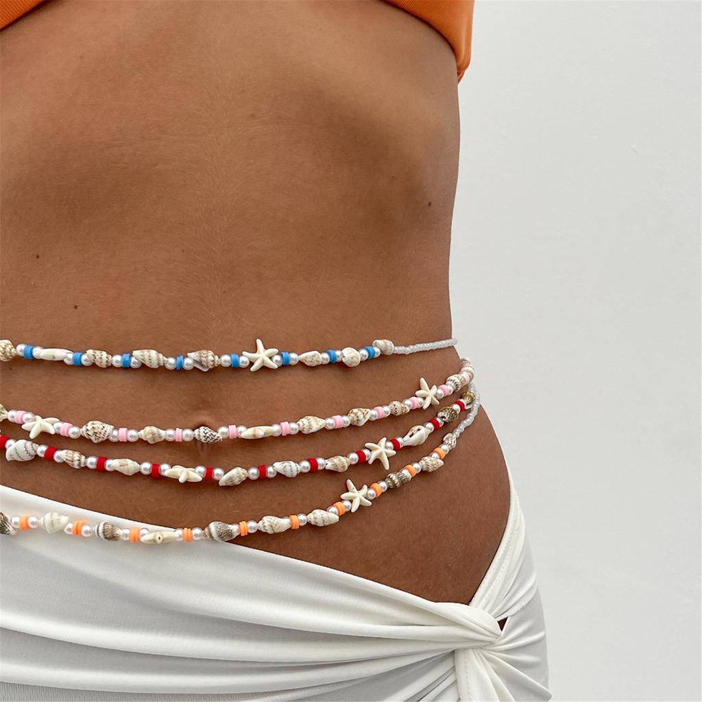 Summer Beach Body Chain Adjustable Colorful Beads Waist Chain Jewelry Stackable Belly Chain for Women Lady Girls