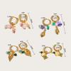 18K Gold Plated Stainless Steel Hoop Earrings for Women Vintage Green Natural Stone Charms Trendy Waterproof Jewelry