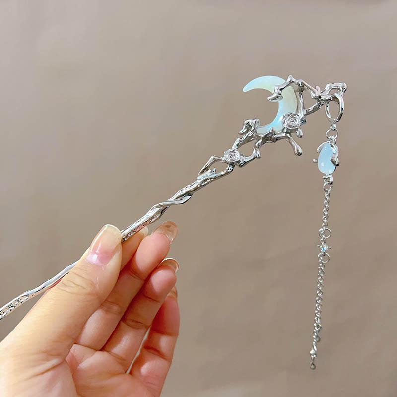 

Elegant Crescent Moon Hairpin - Women s Chinese Rose Style Dark Hair Accessory