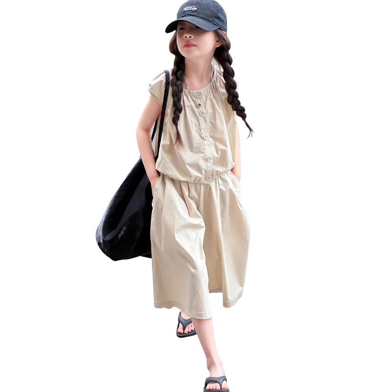 Girls' Fashionable Summer 2025 Two-Piece Set: Short-Sleeve Top & Seven-Point Pants