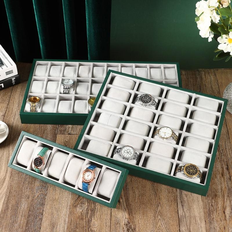 6/12/24/30-Schlitz Uhrenablage Schmuck-Präsentationsablage mit Gitterkissen Samt-Armband-Präsentationsvitrine Uhrenablage Organizer
