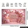 2D Shiny Pink Glitter Happy Birthday Backdrop Banner Party Decoration for Girls