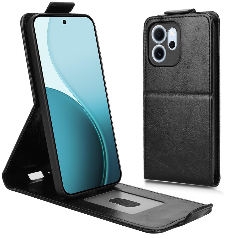 

For Oppo Reno14 F 5G Stand Case Magnetic Clasp Vertical Flip Leather Phone Cover with Card Holder Black