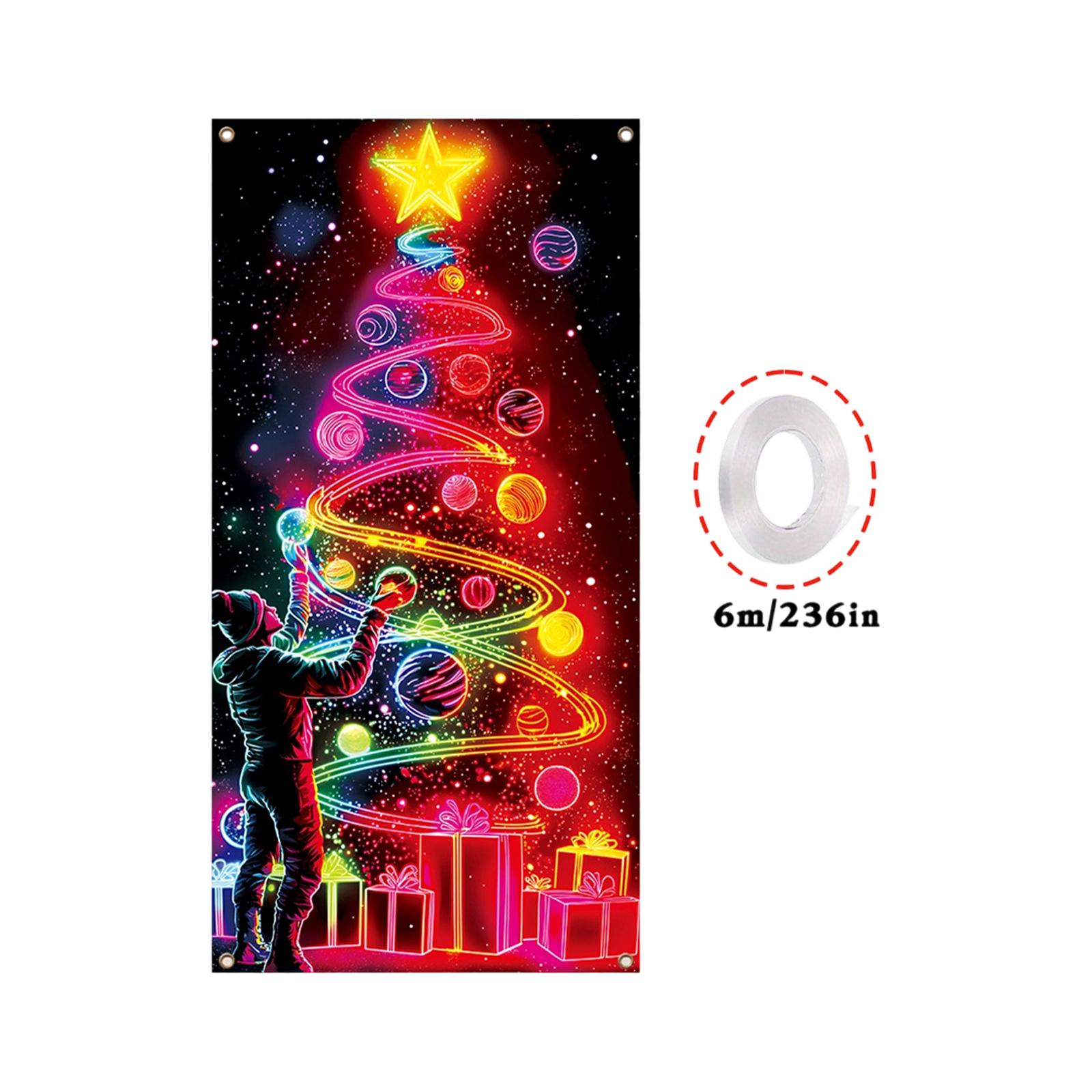 

Christmas UV Fluorescent Door Banner/cover Background/holiday Party Decoration/Christmas Decorative Hanging Cloth One Size