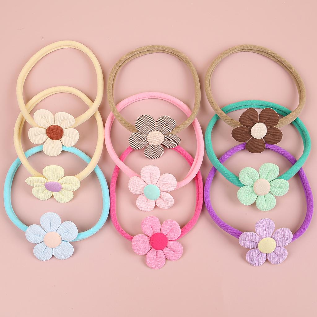 9 ST Babyflickor Blomma Pannband Elastiska Mjuka Nylon Pannband Blommiga Hårband för Turban Spädbarn Barn Håraccessoarer