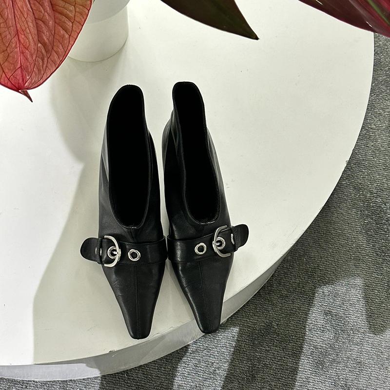 Fashion Pointed Toe Low Heel Women Chelsea Boots Ladies Elegant Belt Buckle Mordern Short Booties