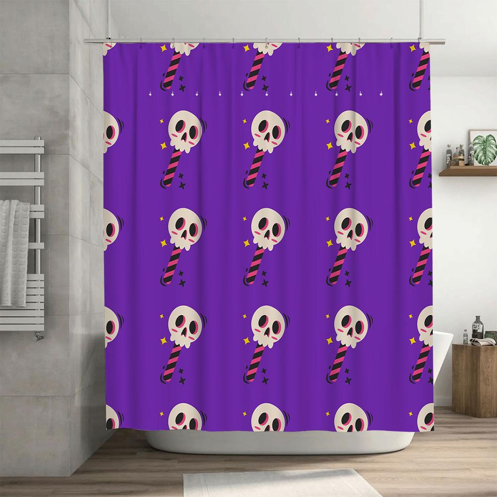 Vintage Skull Candy Canes Shower CurtainHalloween Pattern Decorative Waterproof Bath Fabric Purple 3D Printing Bathroom Decor Ho