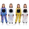 Completo Danza Bambina Top Metallico Lucido per Allenamento e Pantaloni con Tasche Outfit Hip Hop Jazz Performance di Strada