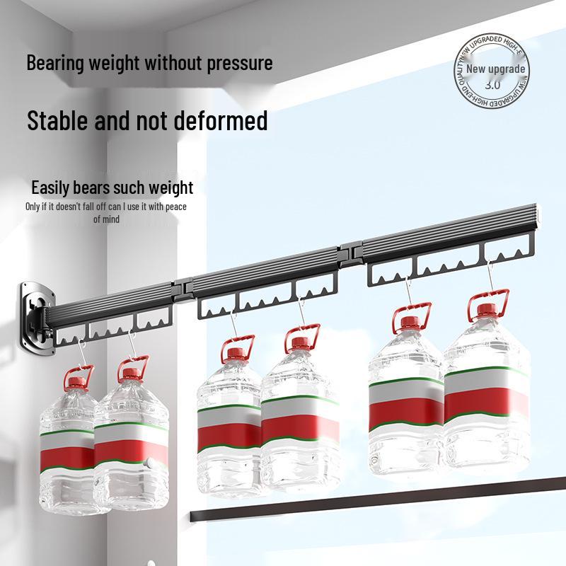 Folding Retractable Clothes Drying Rack for Indoor/Outdoor Use: No-Punch Wall Mount Design for Balcony or Bay Window.