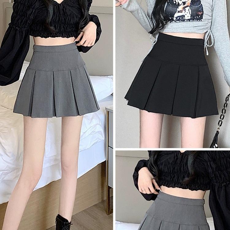 

Women s Gray High-Waisted Pleated A-line Skirt, Summer 2024, Versatile Slimming Academy Style Midi Skirt XXL сірий колір