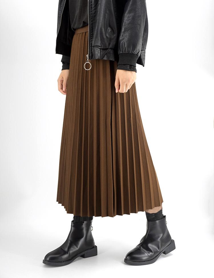 2023 New Wool Blend A-Line Midi Skirt: Pleated, Solid Color, Slimming, Great Drape for Autumn & Winter