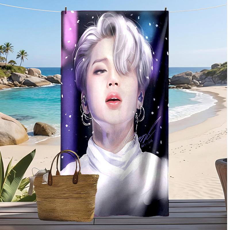 BTS Korean members Printed Quick Dry Beach Towel Super Absorbent Soft Lightweight Bath Towel for Pool Summer Travel