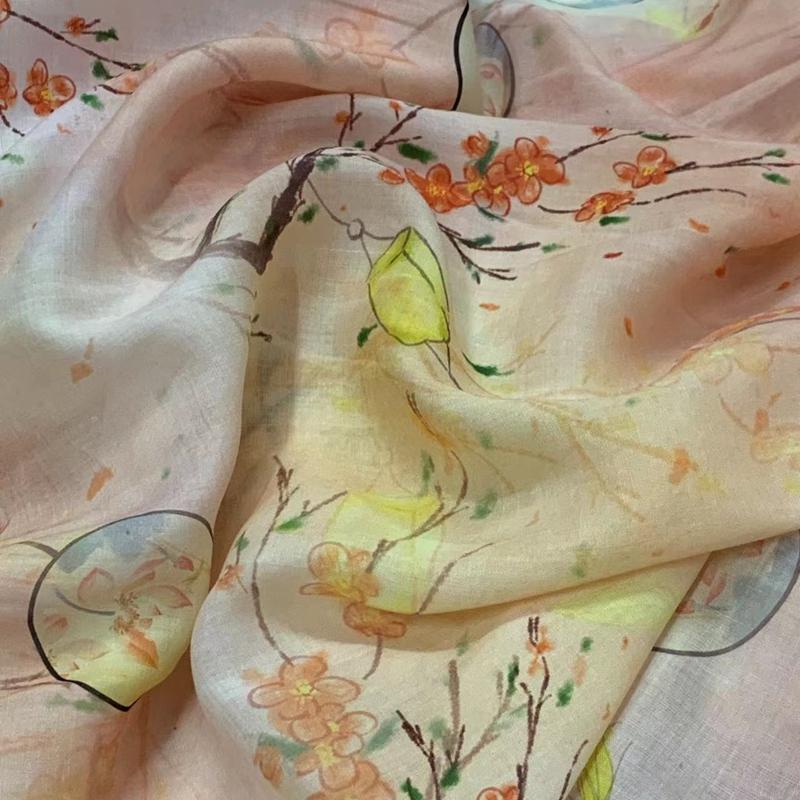 

1/3/5 м мягкая тонкая струящаяся чистая ткань рами с китайским цветочным узором ткань рами для самостоятельного шитья летнее платье чонсам 5M