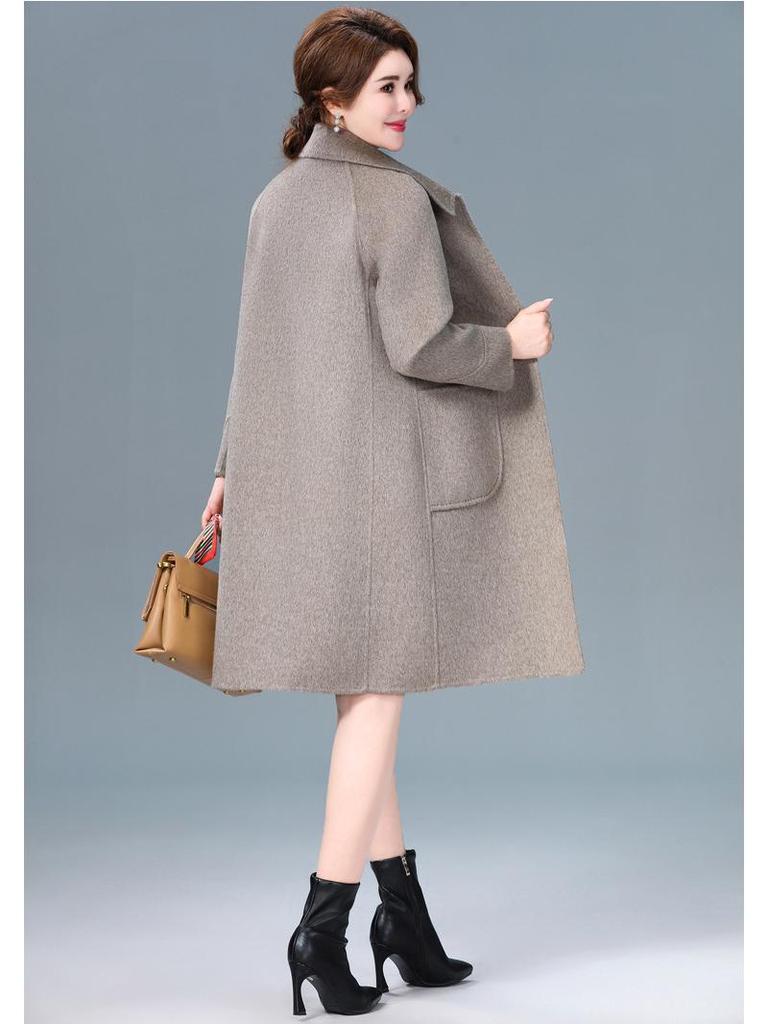 2025 New Autumn/Winter Double-Sided Cashmere Coat for Middle-Aged & Elderly Women - Mid-Length, High-End Wool Overcoat