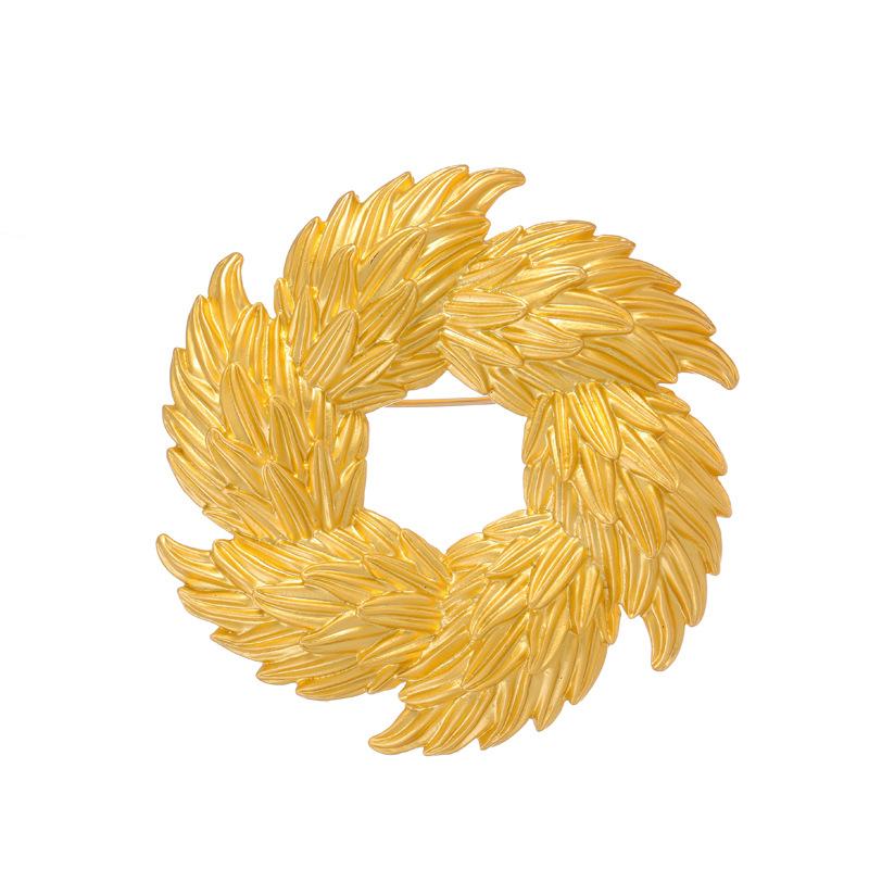 Retro Matte Gold Wheat Ear Circle Brooch Personalized and Niche Metallic Texture Chest Flower Suit Jacket Pin Accessories