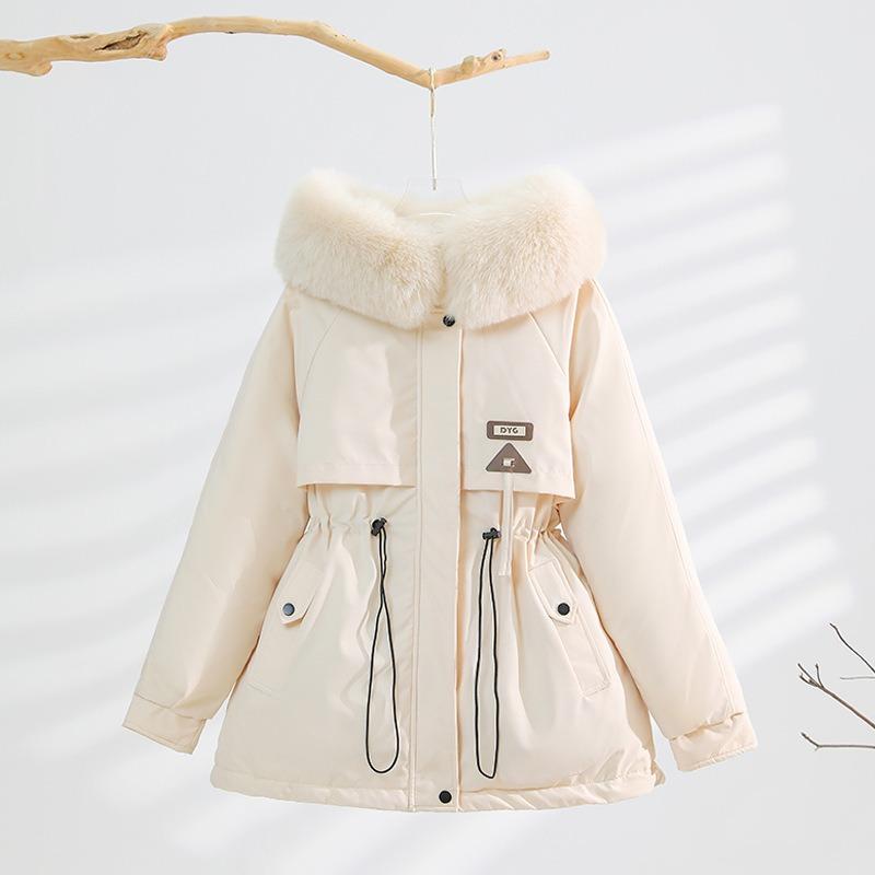 Thickened pie overcomes schoolgirl winter new waist and thin hooded big fur collar warm cotton-padded jacket