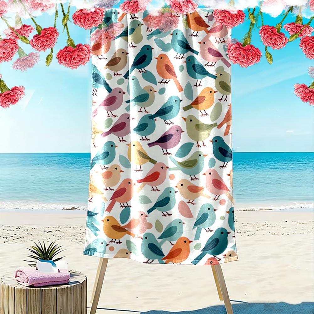 Colorful Birds Pattern Print Beach Towel Beach towel quick-drying for travel outdoor sports jogging beach and swimming