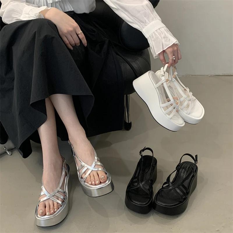 New Summer Design Narrow Band Buckle Strap Platform Wedge Heels Woman Sandals Fashion Open Toe Banquet Shoes