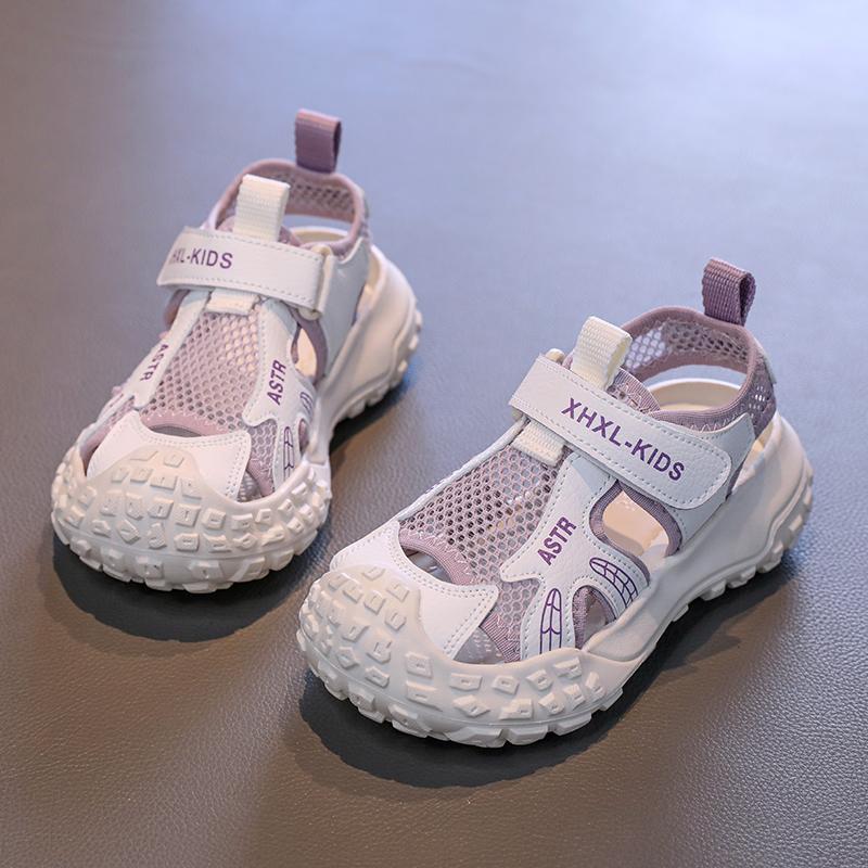 Girls' Closed-Toe Sport Sandals, Breathable Mesh Non-Slip Summer Shoes for Kids, Adjustable Strap Hiking Beach Sandals