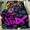 1PC Contemporary Graffiti Style Flannel Throw Blanket, Jinx & Boom Character Print, Multipurpose for Couch, Bed,Travel & Camping