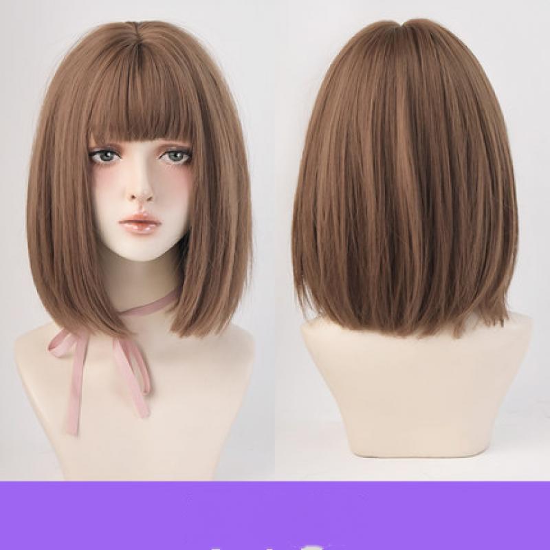 Brown Blonde Synthetic Wigs Short Straight Bob Wigs for Women Natural Heat Resistant Hair Cosplay