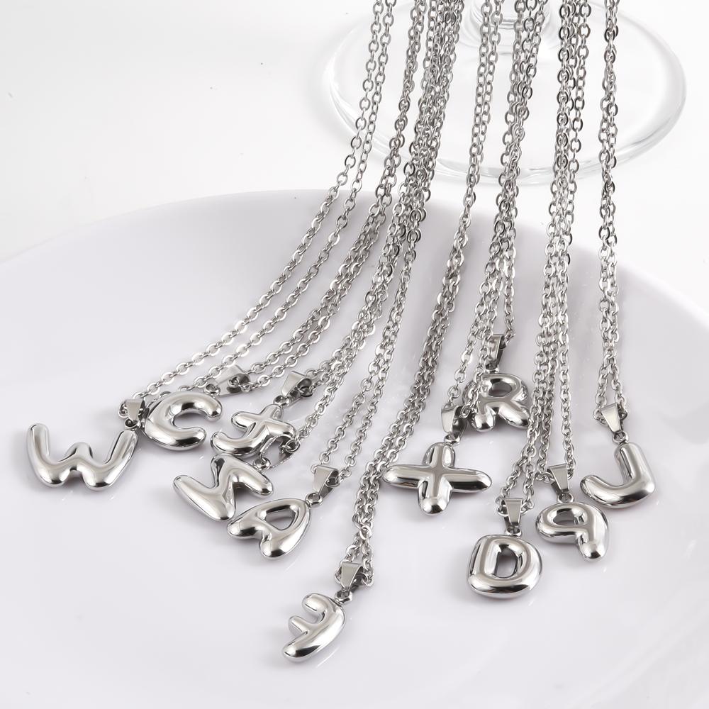 

Bubble A-Z Initial Letter Necklace o Link 50cm Chain Alphabet Jewelry Stainless Steel Necklaces For Women Men Accessories Choker A