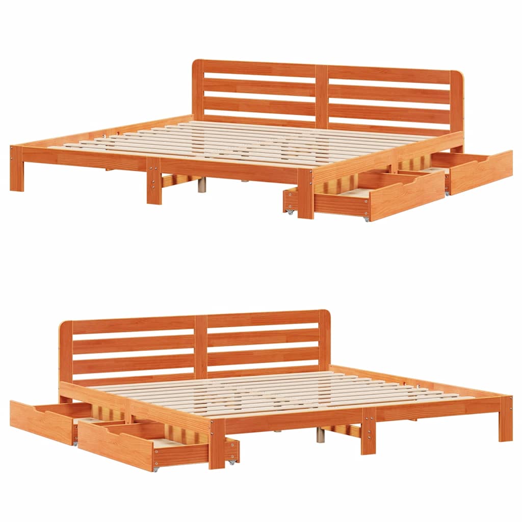 Solid Wood Bed Without Mattress Wax Brown 200x200 Cm Pine Wood