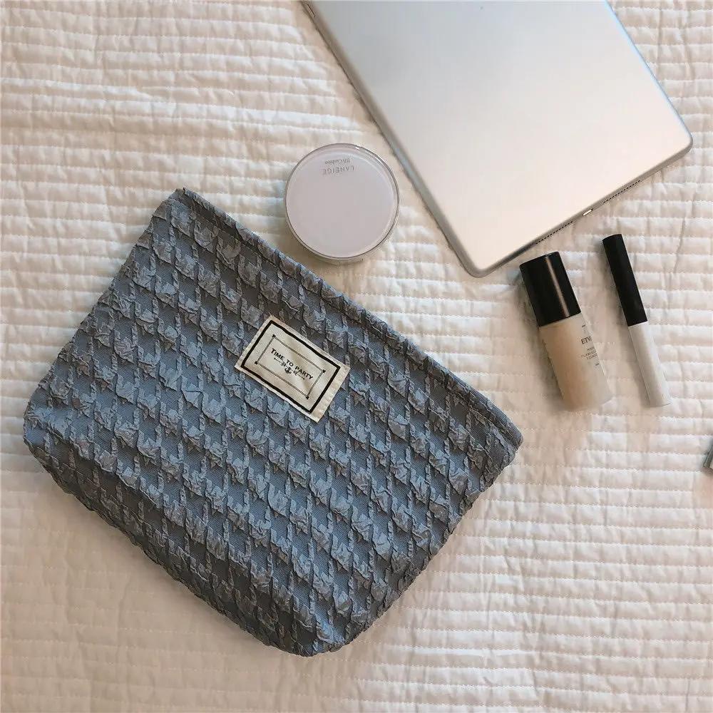 Вельветовая косметичка с вышивкой, клатч, большие сумки-органайзеры для макияжа, корейская косметичка, женская милая косметичка для туалетных принадлежностей, косметичка 26-18-3cm синий
