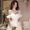 White tube top evening dress dress female French high-end sense high-end light luxury niche birthday Mori wedding dress fugitive princess