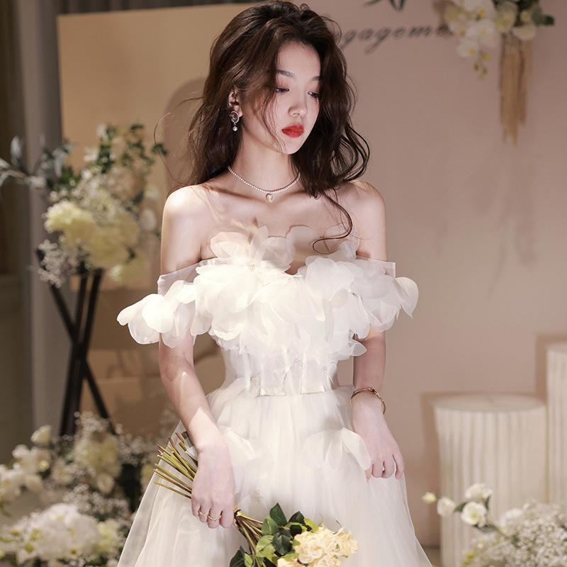 White tube top evening dress dress female French high-end sense high-end light luxury niche birthday Mori wedding dress fugitive princess
