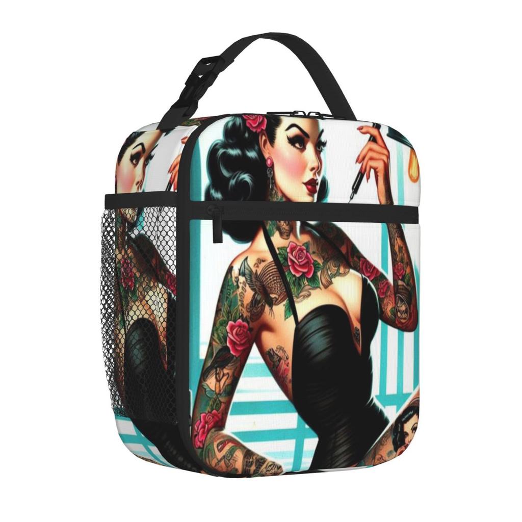 Bestselling Old School Tattoo Pin-up Rugged Leakproof Lunch Bag After School Snack Adjustable Strap Lunch Bag