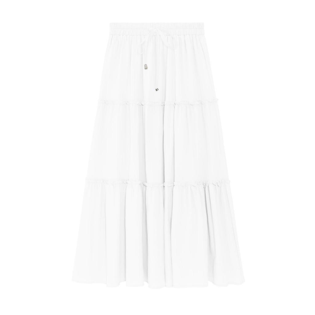 Women's Drawstring High Rise Midi Skirt Tiered Ruffle Maxi Skirt Casual Summer Long Skirt